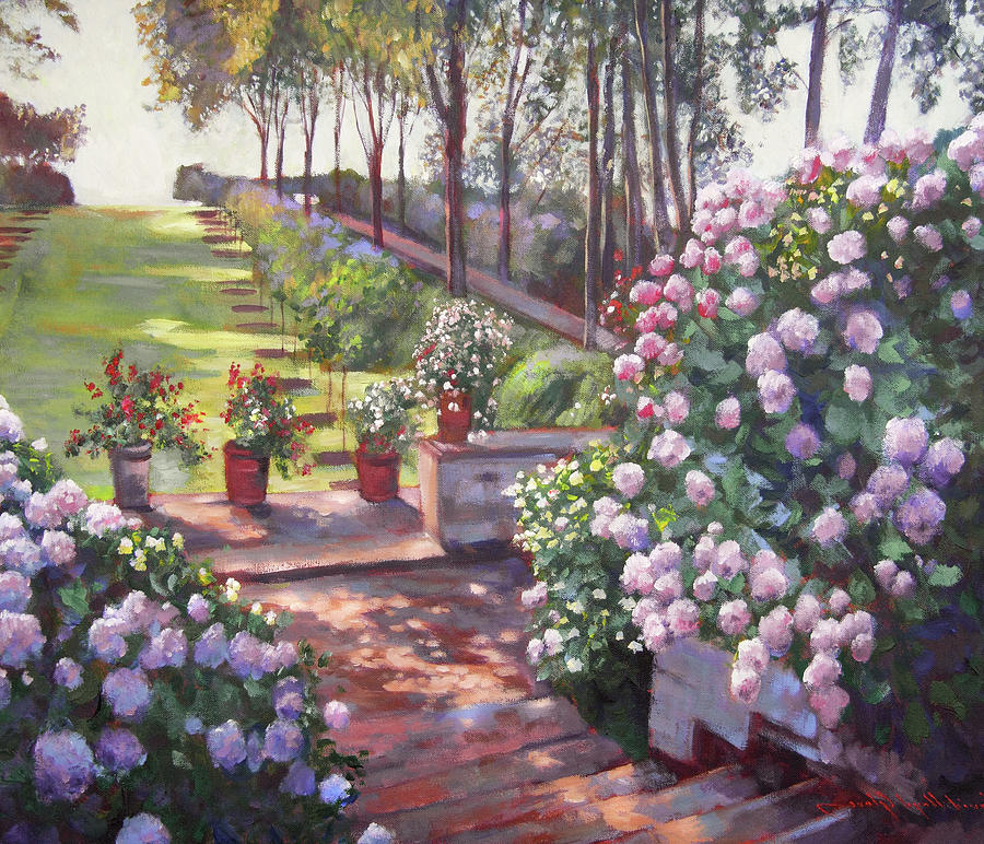 Stairs Down To The Garden Painting by David Lloyd Glover