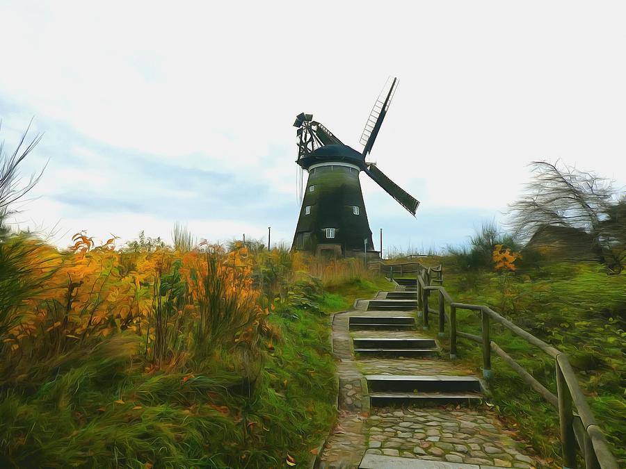 Stairway to historic windmill Digital Art by Ralph Kaehne