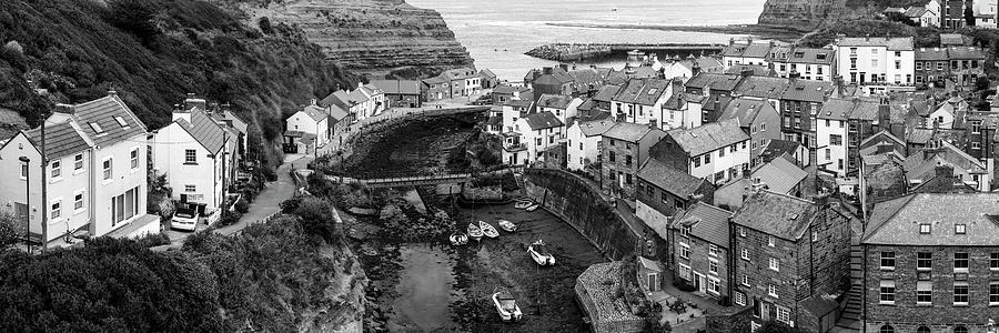 Staithes Coastal town england black and white Photograph by Sonny Ryse
