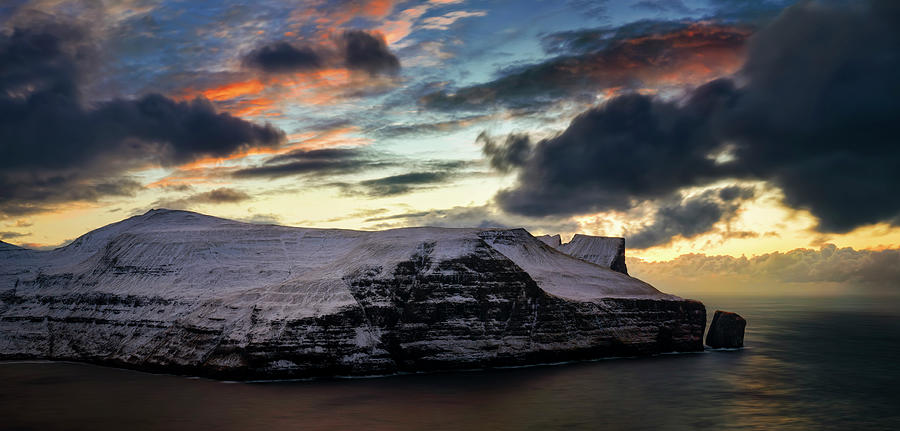 Stakkur Cliffs in winter at sunset, Streymoy, Faroe Islands, Denmark Photograph by Panoramic Images