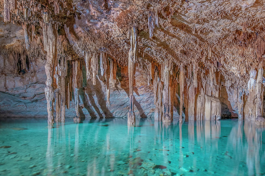 Stalactites and water inside of Cenote Papakal, Merida, Yucatan, Mexico Photograph by Panoramic Images