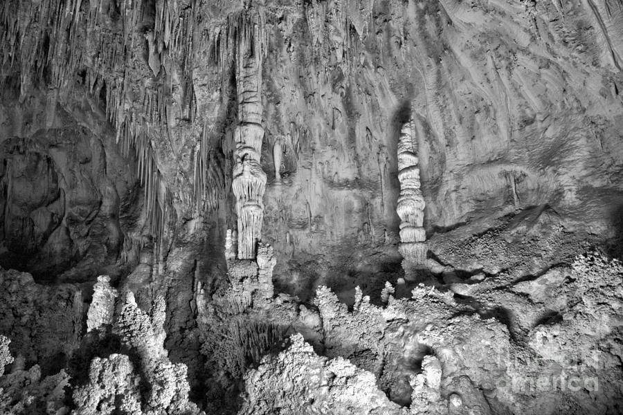 Stalactites At Carlsbad Caverns Black And White Photograph by Adam Jewell