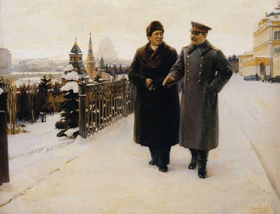 Stalin and Tsedenbal Painting by Soviet Propaganda