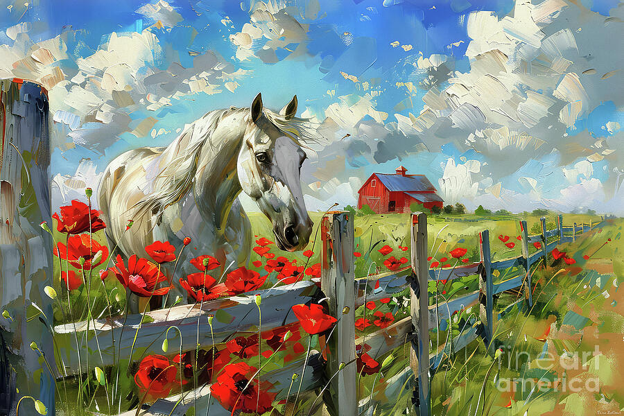 Stallion In The Poppies Painting by Tina LeCour Stallion In The Poppies Painting by Tina LeCour