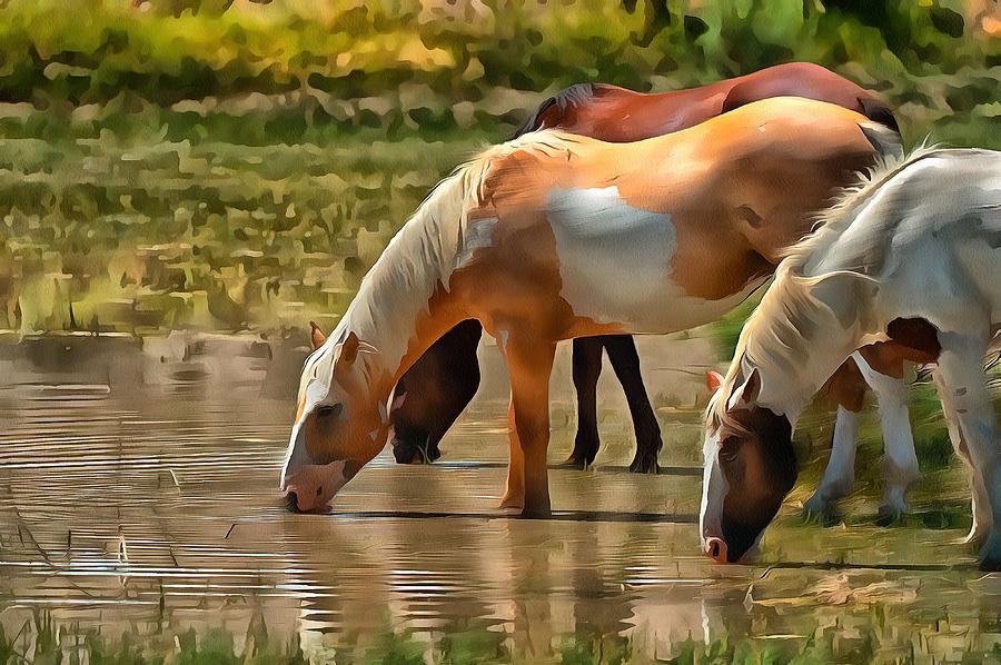 Stallions Watering by Fine Art Western Paintings Stallions Watering by Fine Art Western Paintings