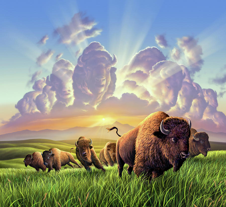 Buffalo Painting - Stampede by Jerry LoFaro