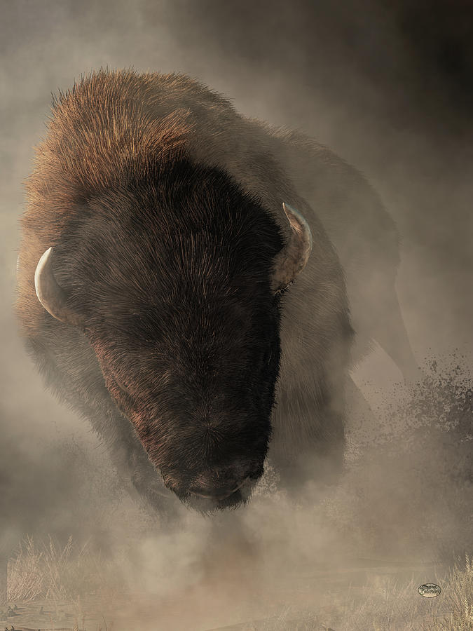 Bison Digital Art - Stampeding Bison by Daniel Eskridge