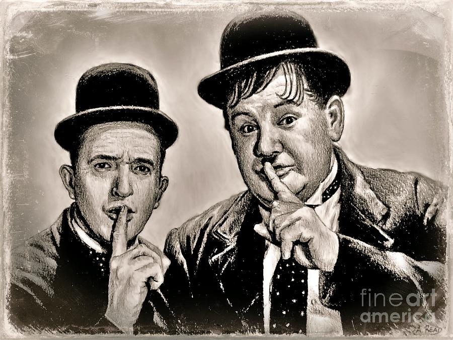Stan And Ollie Drawing - Stan and Ollie Comedy greats by Andrew Read