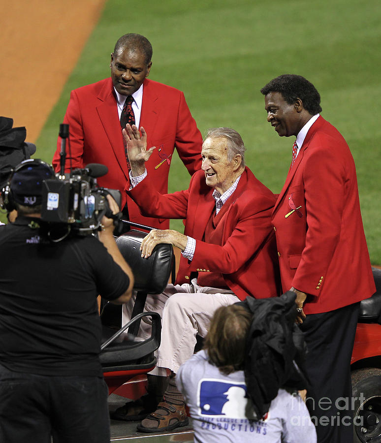 Stan Musial, Bob Gibson, and Lou Brock Photograph by Jamie Squire