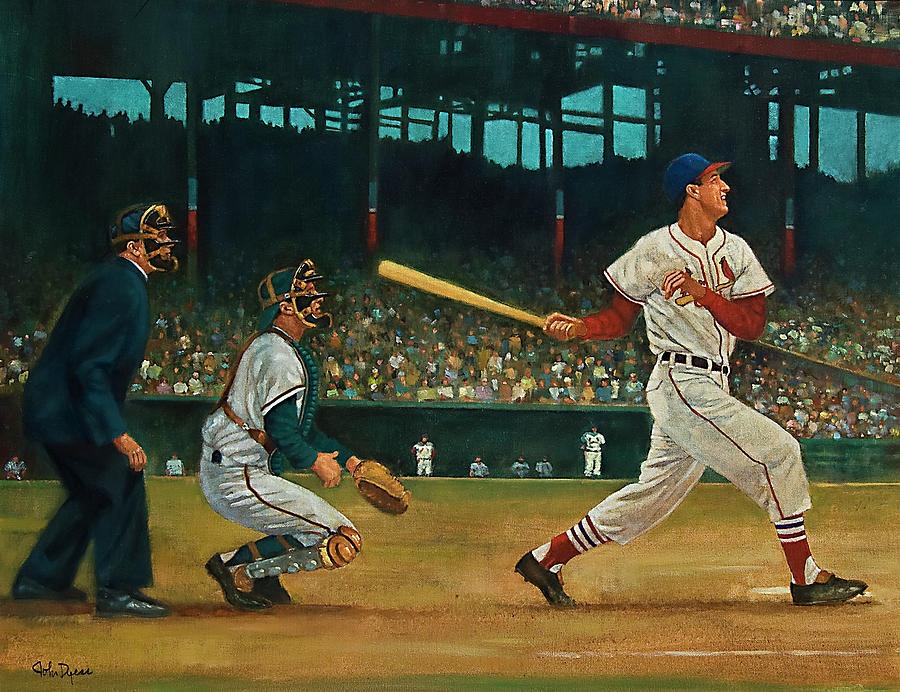 Stan Musial Hitting a Home run at Sportsman Park  Painting by John Dyess