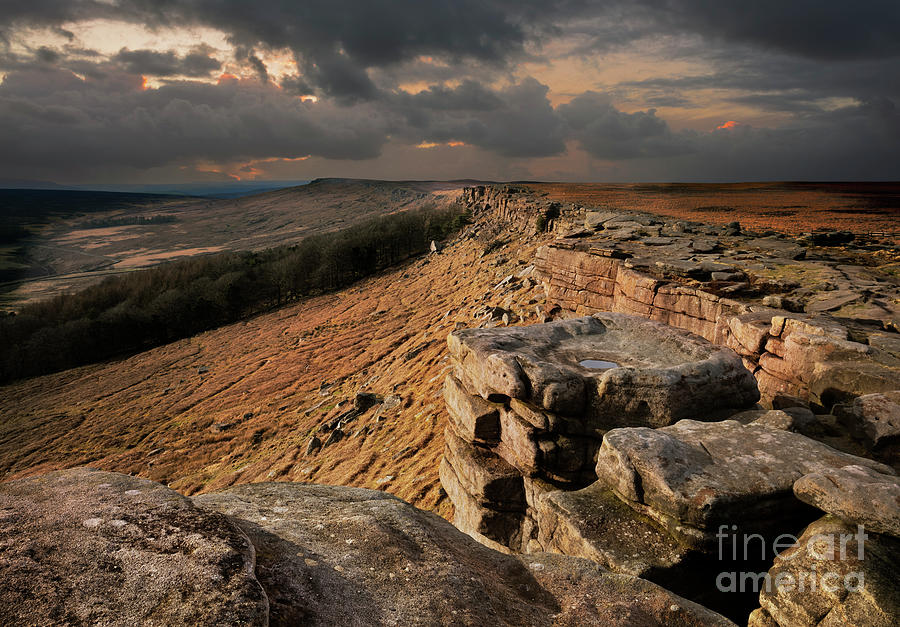 Stanage Edge stormy sky, Peak District, Derbyshire, England Photograph by Neale And Judith Clark