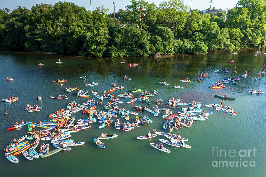 Austin Photograph - Stand Up Paddle Boarding SUP is Austins most famous sport on Lady Bird Lake, Austin, TX by Dan Herron