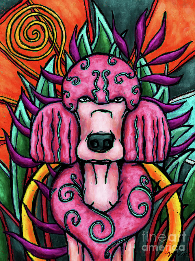 Standard Poodle dog painting, pink poodle Painting by Nadia CHEVREL