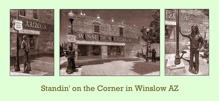 Standin On the Corner in Winslow Arizona Collage 1 Mono Photograph by Paul LeSage