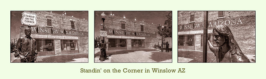 Rock And Roll Photograph - Standin On the Corner in Winslow Arizona Collage 2 Mono by Paul LeSage