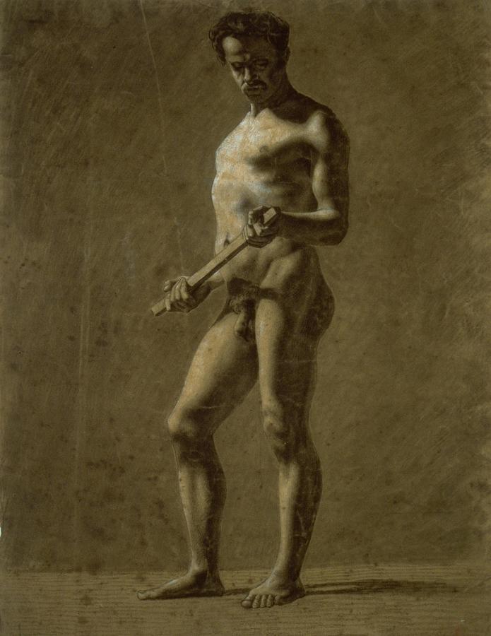 Eugene Delacroix Drawing - Standing Academic Male Nude  by Eugene Delacroix French
