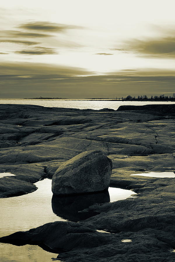 Standing at dusk at the rocky shore of the sea - duotone Photograph by Ulrich Kunst And Bettina Scheidulin