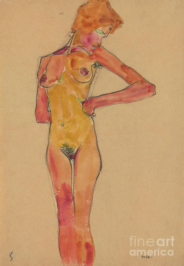 Egon Schiele Painting - Standing Female Nude, 1910 by Egon Schiele by Egon Schiele