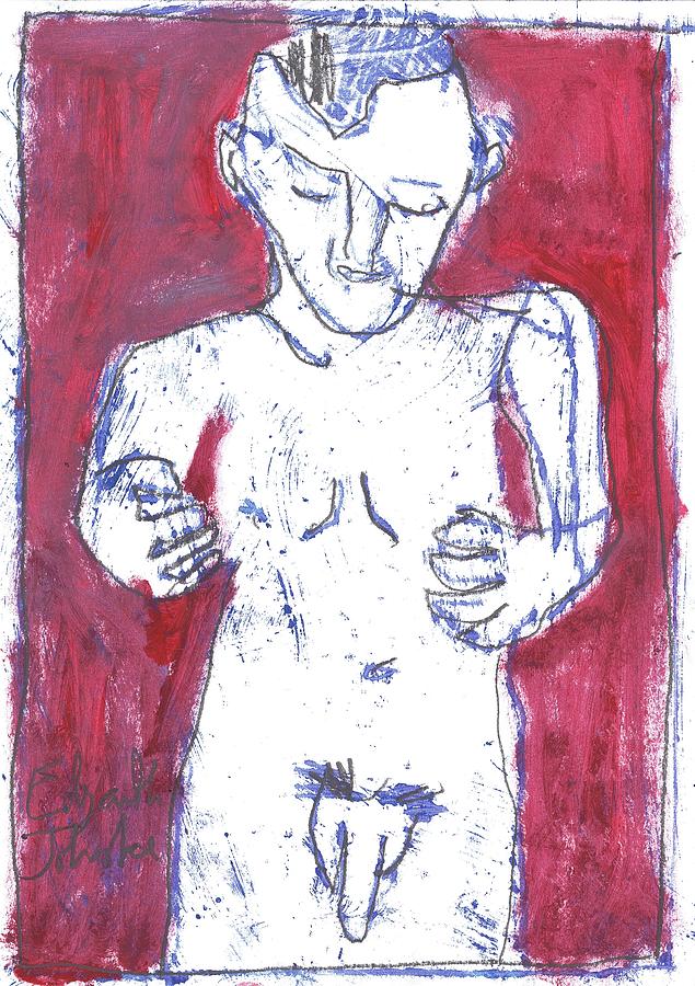 Standing male nude on red Painting by Edgeworth Johnstone
