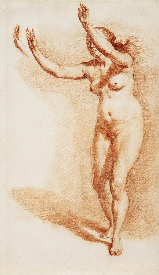 Standing Nude Woman with Upraised Arms Drawing by Adriaen van de Velde
