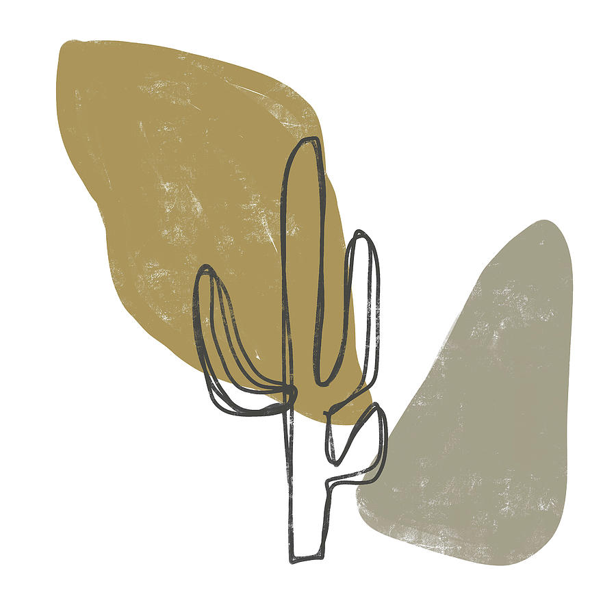 Standing Tall - Minimal Abstract Sketch Of A Cactus Plant - Olive, Moss Digital Art