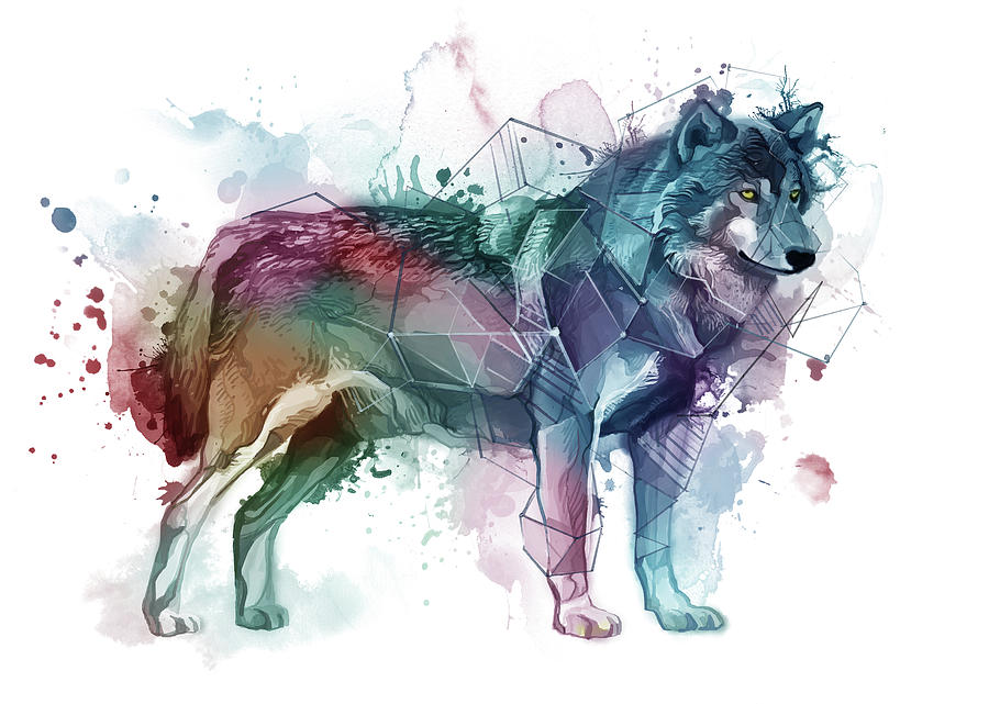 Standing Wolf Watercolor Digital Art