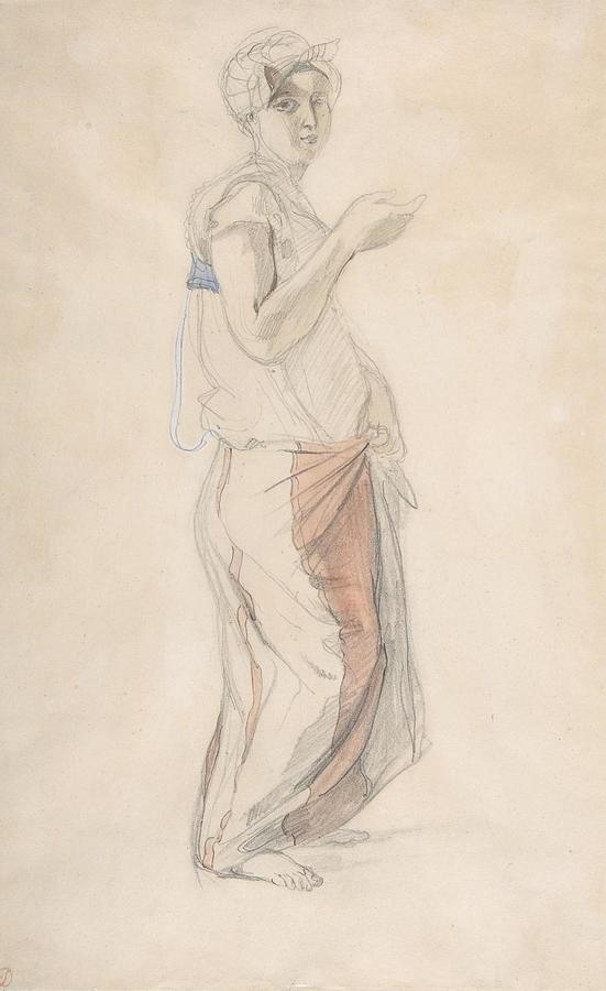 Animal Drawing - Standing Woman in Moroccan Costume ca  by Eugene Delacroix French