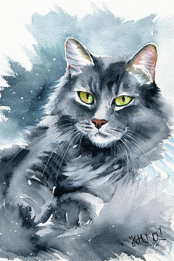 Stanford Maine Coon Cat Painting Painting by Dora Hathazi Mendes