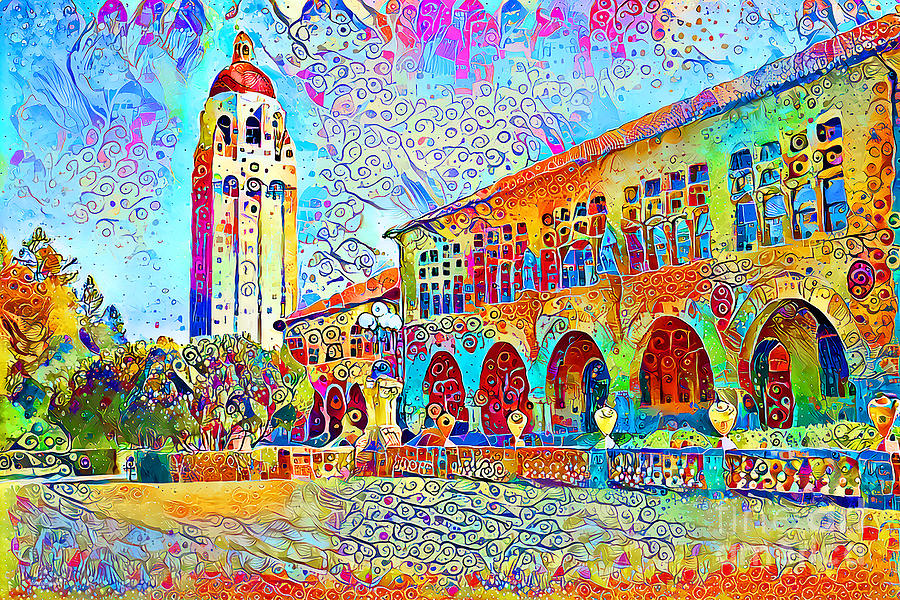 Stanford University Palo Alto California Hoover Tower in Whimsical Contemporary Style 20210630 Photograph by Wingsdomain Art and Photography