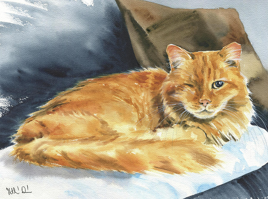 Stanley Fluffy Ginger Cat Painting Painting by Dora Hathazi Mendes