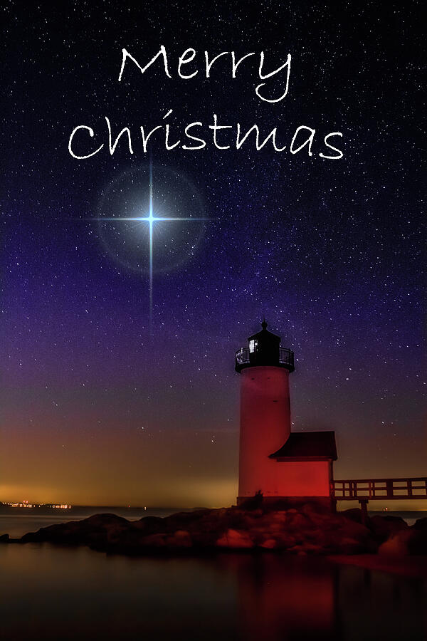 Star at Christmas over Annisquam Lighthouse Photograph by Jeff Folger