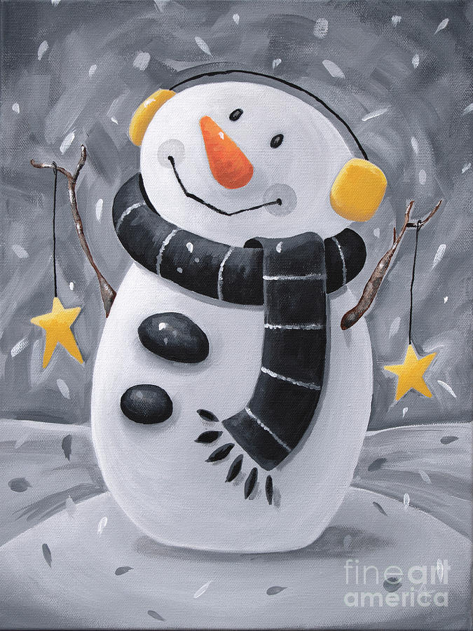 Star Light - Cute Snowman Painting Painting by Annie Troe
