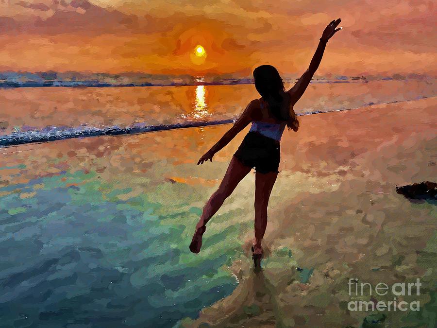 Star Pose at Sunset Painted Photograph by Katherine Erickson