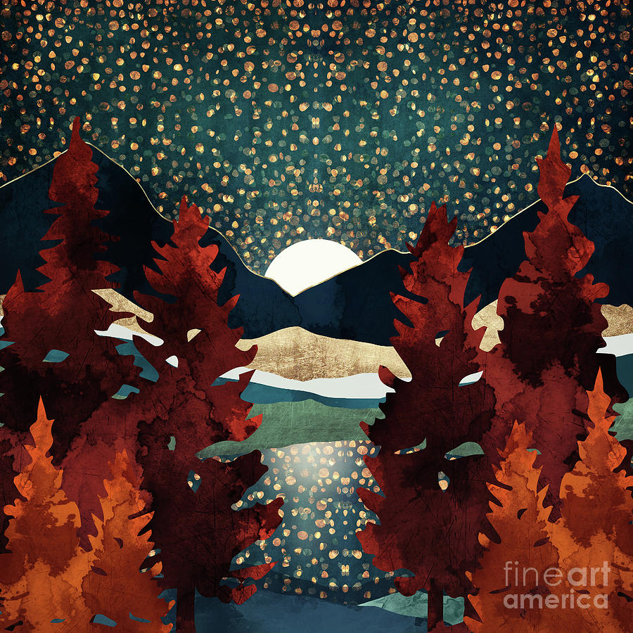 Mountain Digital Art - Star Sky Reflection by Spacefrog Designs