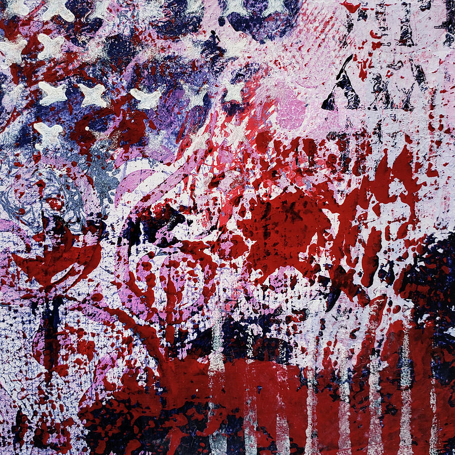 STAR SPANGLED II Abstract in Red White Blue Painting by Lynnie Lang