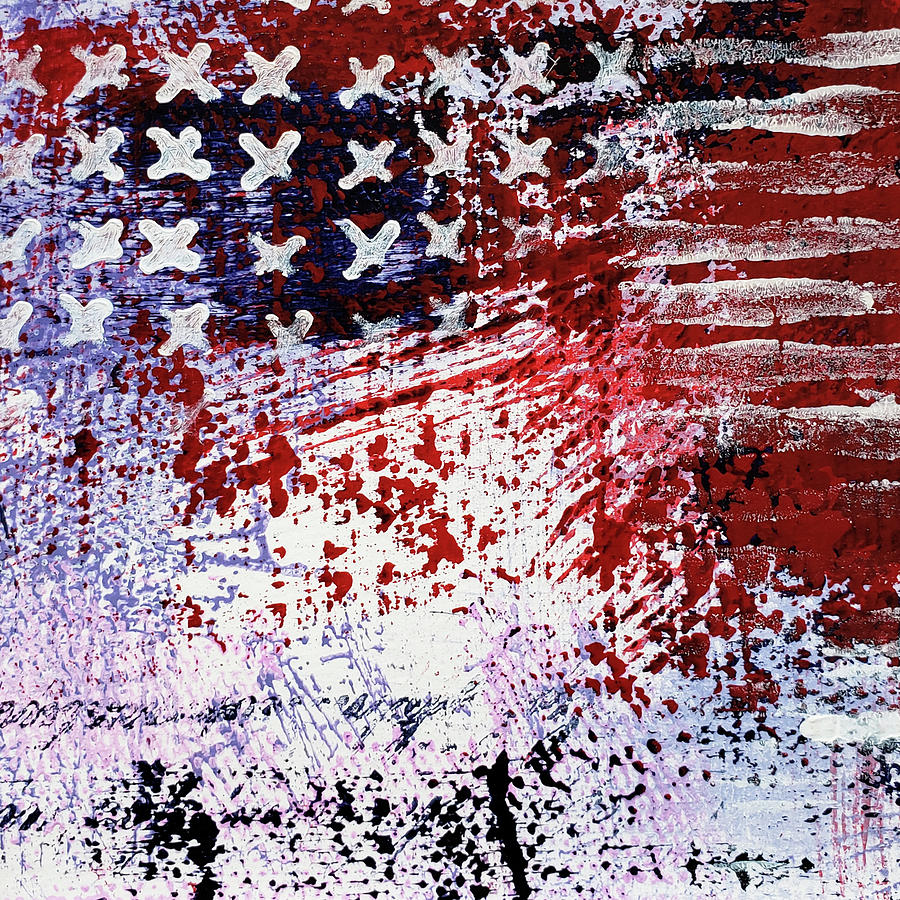 Star Spangled Red White Blue Abstract Painting Painting
