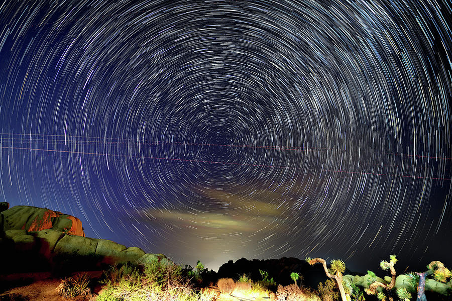 Star Trail and Meteor trail - Joshua Tree National Park Photograph by Amazing Action Photo Video
