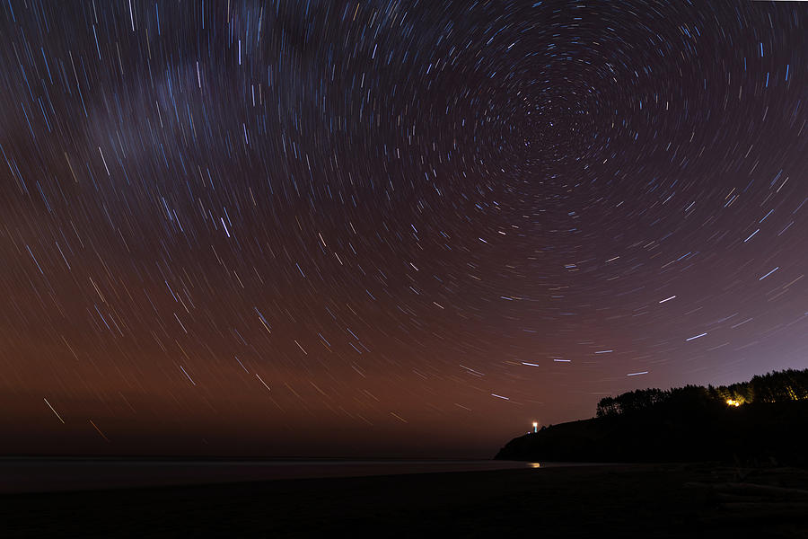 Star Trails at Cape Disappointment State Park Digital Art by Michael Lee