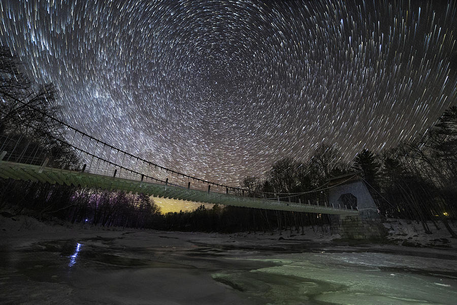 Star Trails at the Wire Bridge Photograph by John Meader