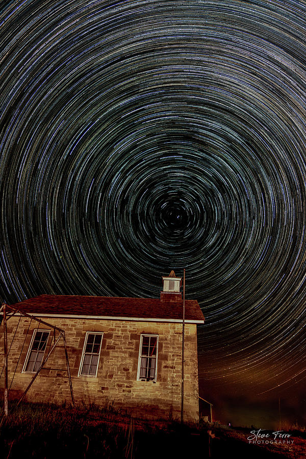 Star Trails over Fox Creek Schoolhouse Photograph by Steve Ferro