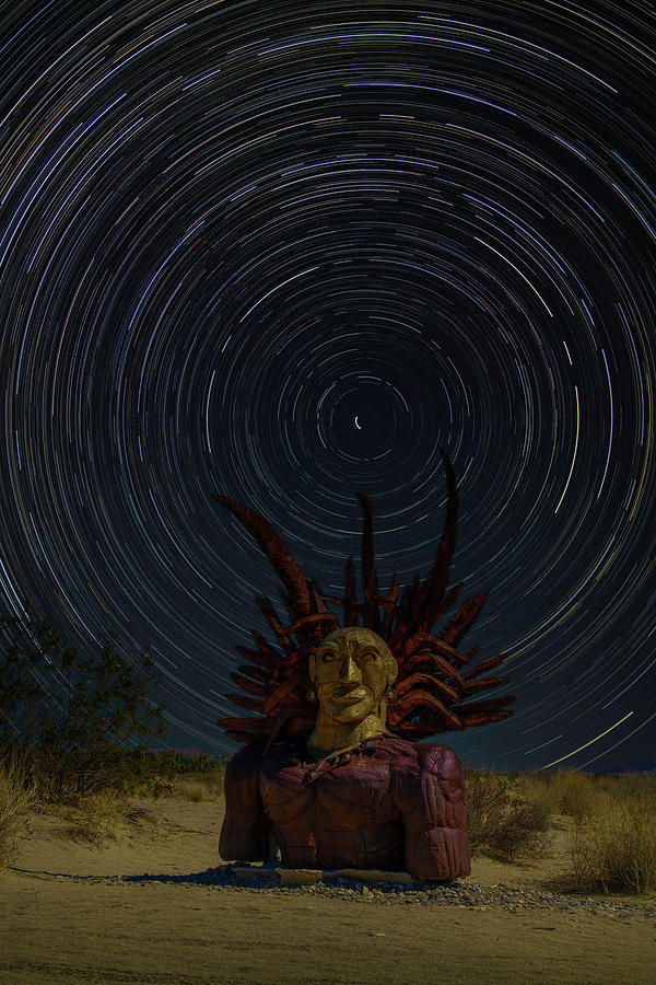 Star Trails Over Indian Head Sculpture Photograph by Lindsay Thomson
