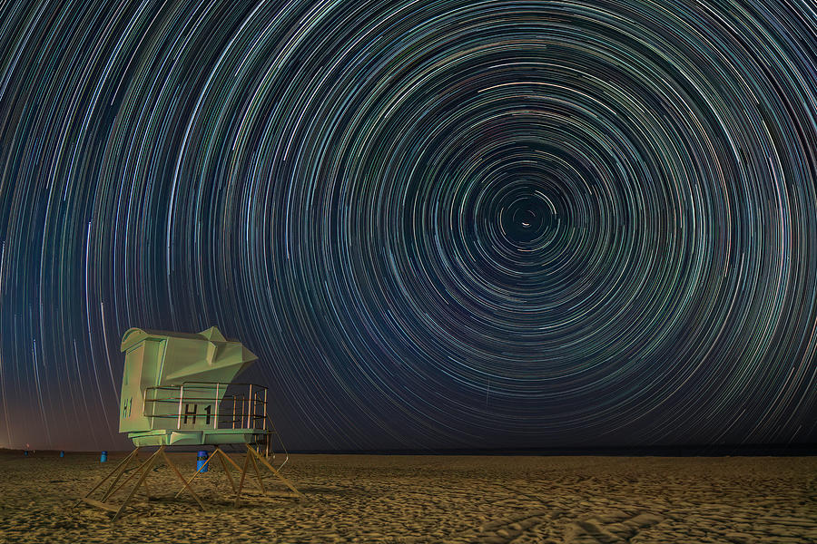 Star Trails Over Lifeguard Tower Photograph by Lindsay Thomson
