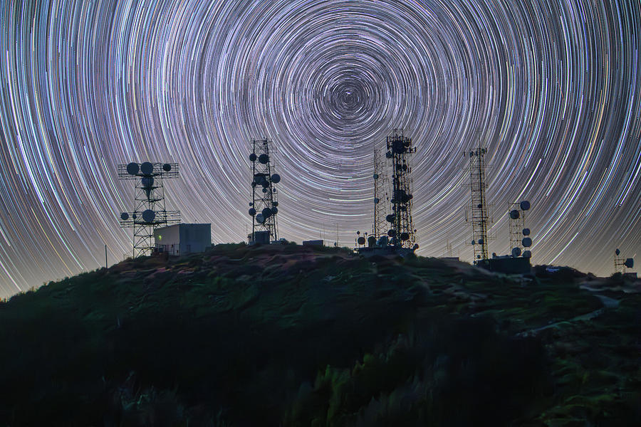 Star Trails Over Radio Towers Photograph by Lindsay Thomson