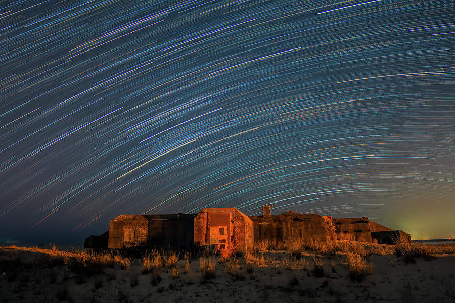 Star Trails Over the Bunker in Cape May Photograph by Kristia Adams