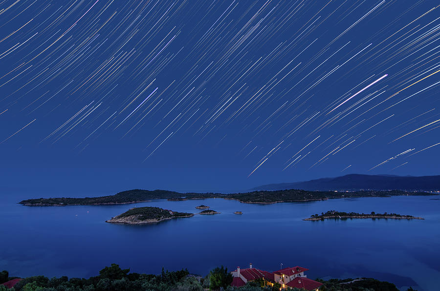 Star Trails over Vourvourou Photograph by Alexios Ntounas