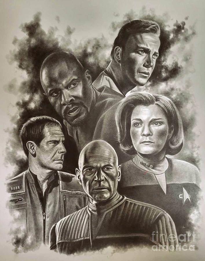 Star Trek Drawing - Star Trek Core Captains by James Rodgers