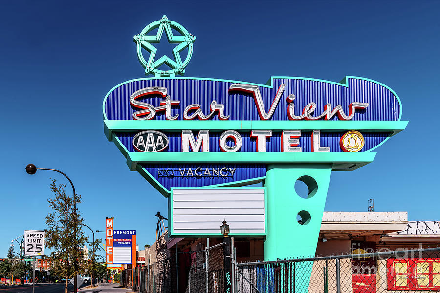 Star Motel Sign Fremont Street Las Vegas Full Photograph by Aloha Art - Fine Art
