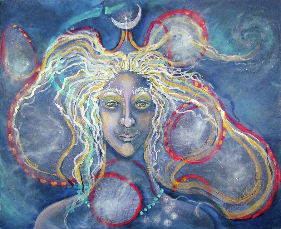 Star Woman The Lady Star Moon Painting by Feather Redfox