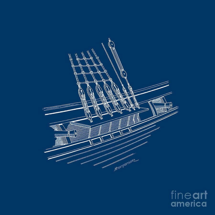 Starboard gunports - blueprint Drawing by Panagiotis Mastrantonis