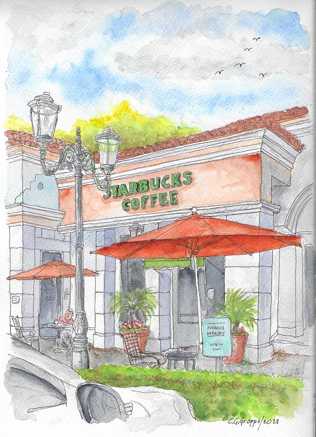 Starbucks Coffee in The Commons, Calabazas, California Painting by Carlos G Groppa